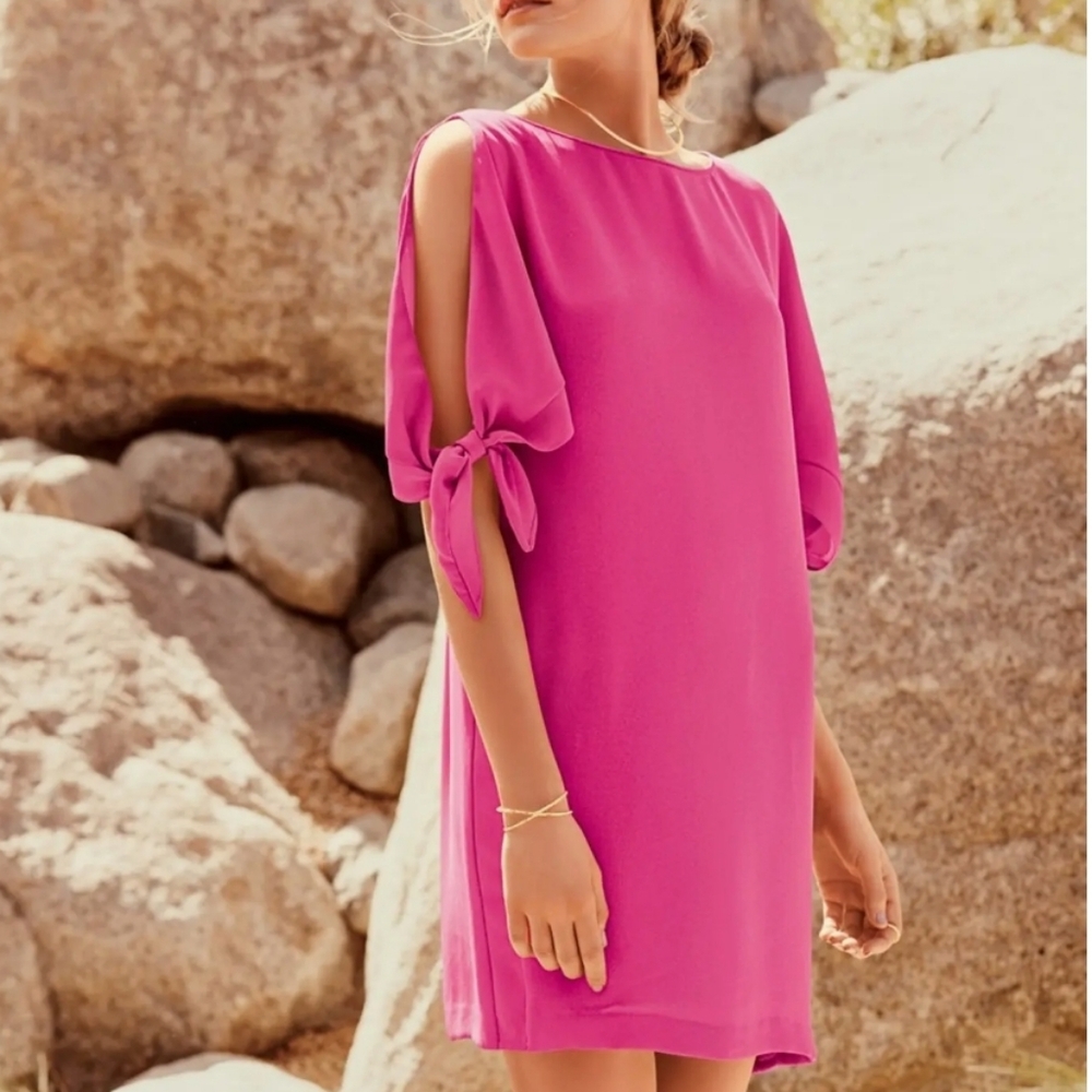 Vince Camuto Vibrant Pink Bow-Sleeve Mini Dress
